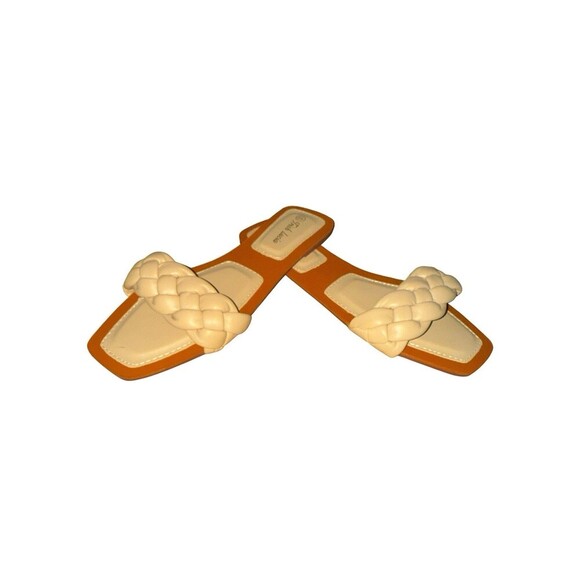 Trish Lucia Cream Braided Slide Sandals Square Toe Neutral Minimalist Women’s 40